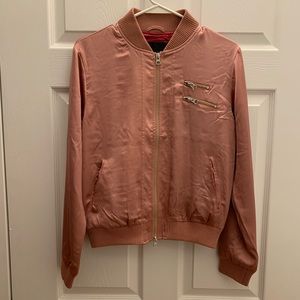 Nasty Gal pink embroidered silky bomber jacket